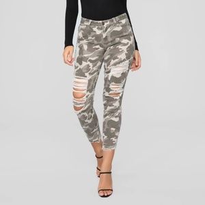 Brand New Distressed High Rise Camo Skinny Jeans